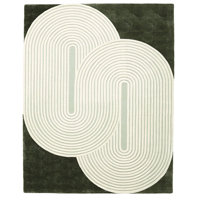 Green Area Rug 5x8, Wool Tufte, Handmade ! 6x9, 7x10, 8x11 ! 9x12 Bedroom Rugs, Geometric Wool, 10x13 Living Room Carpet