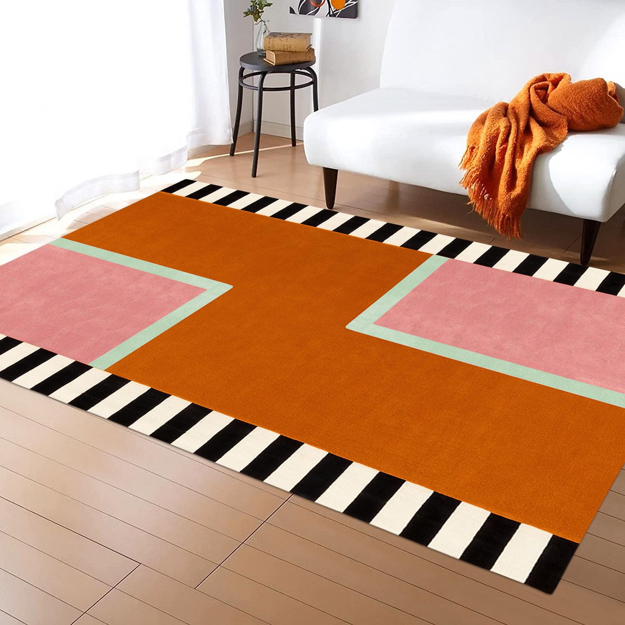 Hand-tufted Wool Area Rug: Orange Geometric Contemporary Carpet