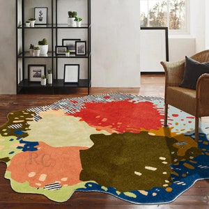 Abstract Rug 8x10 9x11, 10x13, 11x13 Handmade Irregular Shape Carpet Tufted Wool Rugs Bed, Living, Kids, Room Carpets image 5