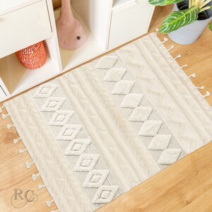 6x8 Bohemian Rug ! Hand Woven Carpet ! Ivory Area Rugs ! 6x9, 7x10, 8x11 ! Geometric Wool ! Bed, Living, Room, Hallway Carpets