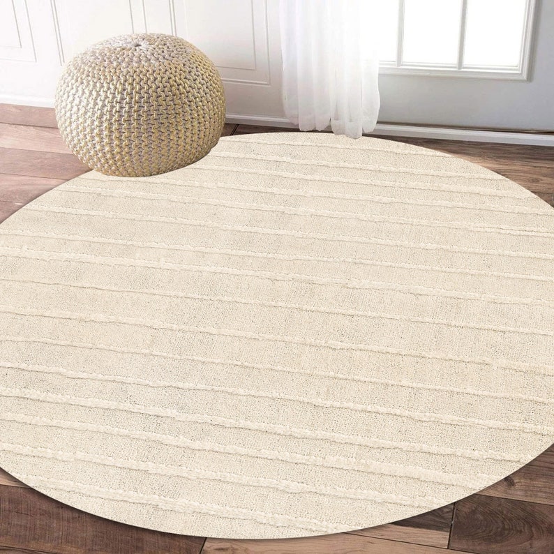 Hand Knotted Rug 5x5, 6x6 Living Room Carpet, Beige Area Rug ! 7x7, 8x8, 9x9 ! Round Shape, Hallway Carpets