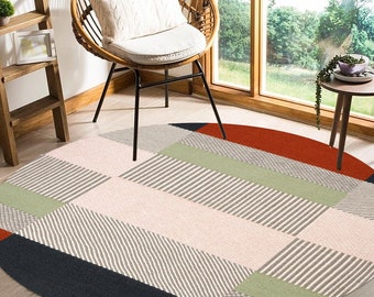 8x8 Hand Woven Carpet ! 7x7, 6x6, 5x5 ! Living Room Rugs, Geometric Wool, Round Shape, Hallway, Living Room Rug