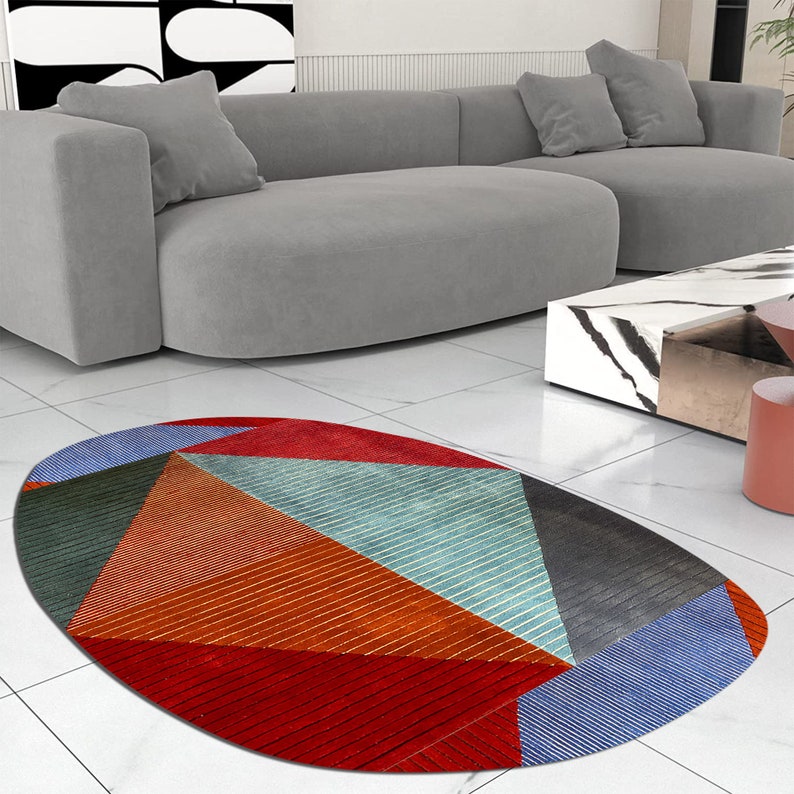 Area Rug 8x10 7x10, 6x9 Geometric Wool, Handmade Tufted, 6x8 Bedroom Carpet, Oval Shape, Living Room, Hallway Carpets image 1