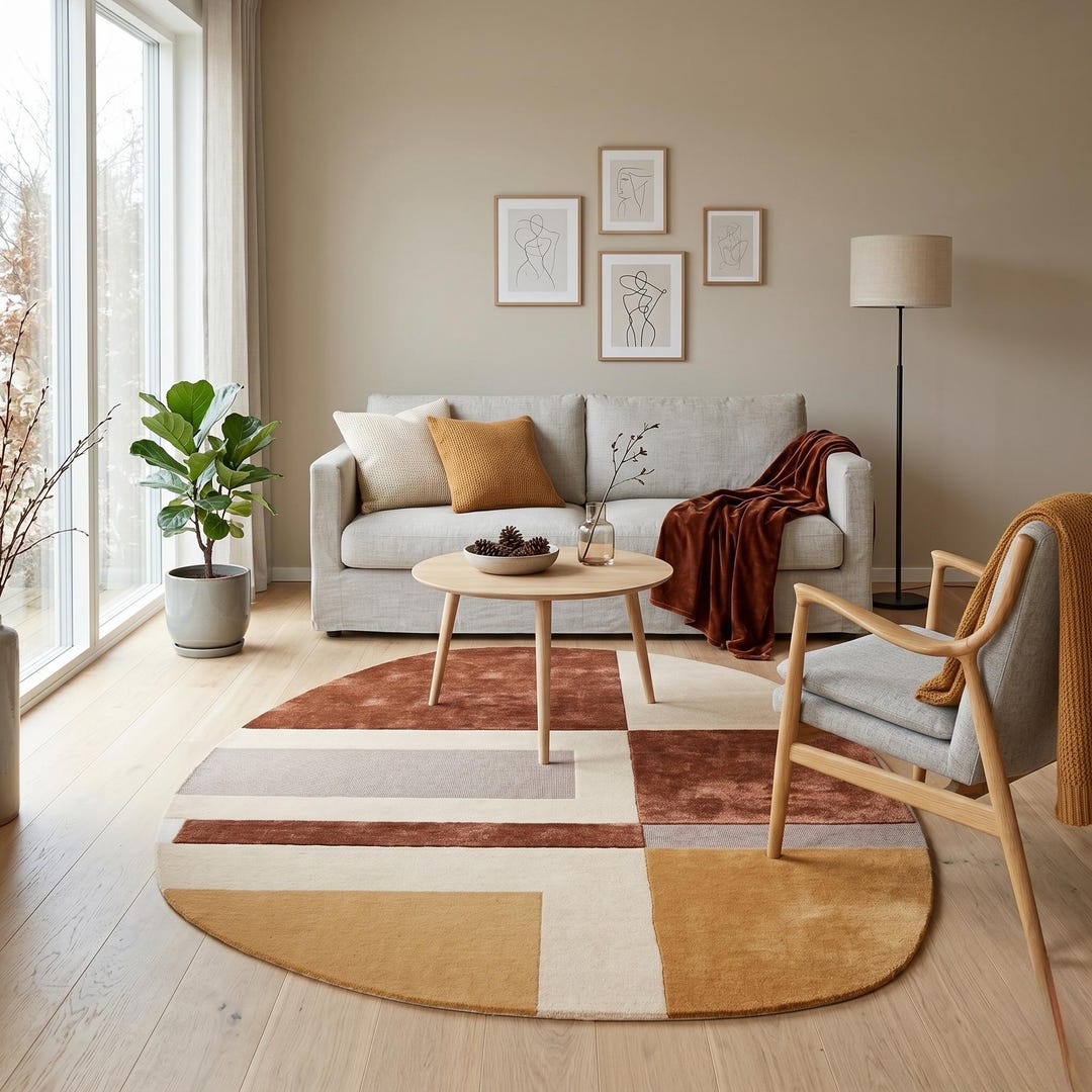 Oval Rug - Hand Tufted Wool Area Rug for Living Room - Mid Century ...