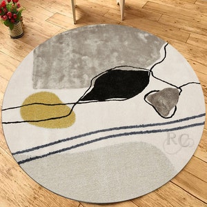 Grey Area Rug 8x8 Hand Tufted Carpet 9x9, 10x10 Round Rugs, 7x7 Bedroom Carpet, Geometric Wool, Living, Kids, Room, Hallway Carpets image 3