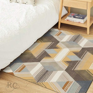 Abstract Area Rug 8x10 Handmade 7x10, 6x9, 6x8 Tufted Wool Carpet Bed, Living, Room, Hallway Rugs Rectangle Shape image 2