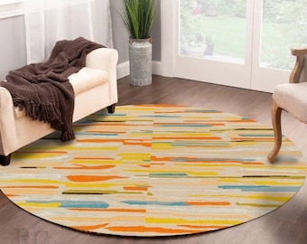 Hand Tuffed Rug 5x5 ! Woolen Carpet ! 6x6, 7x7, 8x8 ! 9x9 Abstract Rugs ! Round Shape ! Bed, Dining, Room, Hallway Area Carpets