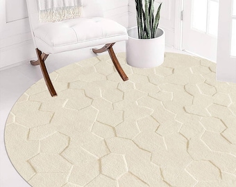 Cream area rug 11x11, 10x10 ! Handmade carpet 9x9, 8x8 ! Tufted wool ! Geometric rugs 7x7, 6x6 ! Bed, Living, Kids, room carpets