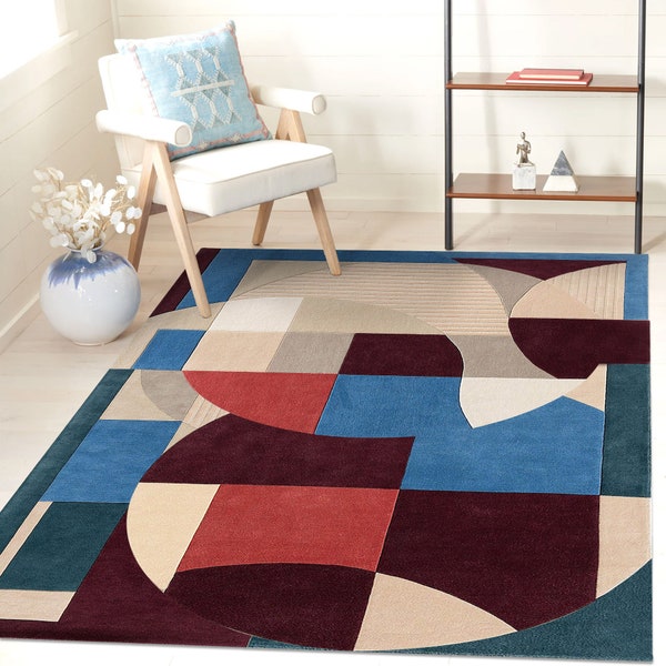 5x7, 5x8 Wool tuft rug, 6x8, 6x9 Abstract carpet, Handmade, Contemporary rug 7x10, 8x11, 9x13 Hallway, Bed, Dining room carpets