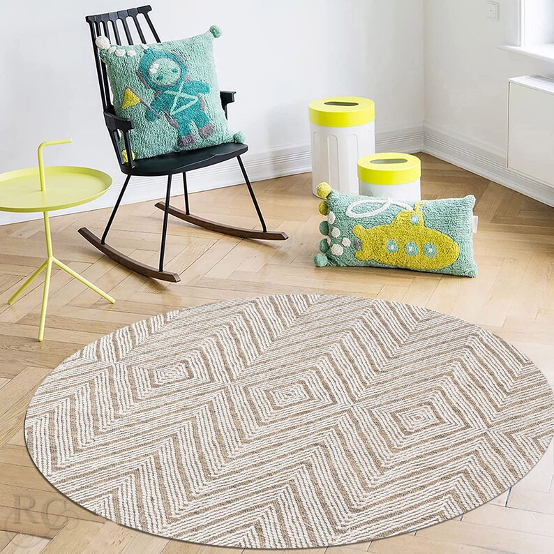 Round Area Rug 6x6 ! Hand Woven ! Geometric Wool ! 7x7, 8x8, 9x9 ! Bed, Living, Room Carpet ! Flat Weave Rugs