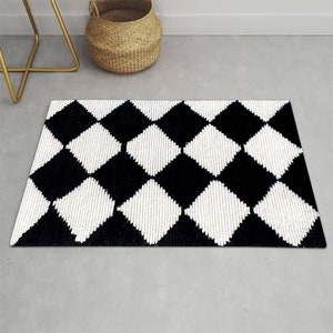 Geometric Rug 9x12 ! Hand Tuffed ! Black and White Carpet ! 8x11, 7x10, 6x9 ! Rugs for Living Room, Hallway