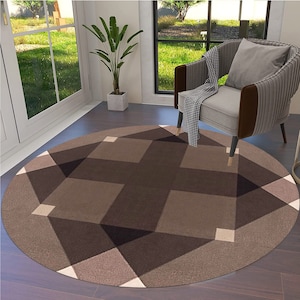Modern wool rugs, 8x8, 9x9, 10x10, 11x11, Geometric carpet, Round area rug, Hand tuft, Bedroom, Living room, Premium quality wool