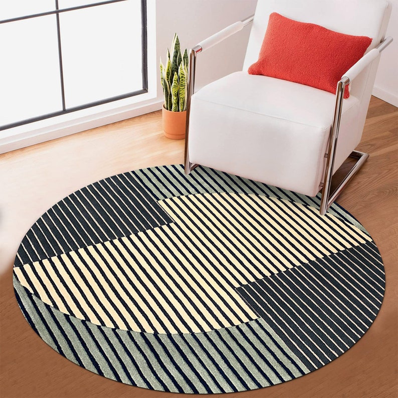 10x10 Round Area Rug Hand Tufted 9x9, 8x8, 7x7 6x6 Bedroom Carpet Geometric Wool Living, Dining, Room, Hallway image 6