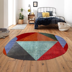 Area Rug 8x10 7x10, 6x9 Geometric Wool, Handmade Tufted, 6x8 Bedroom Carpet, Oval Shape, Living Room, Hallway Carpets image 7