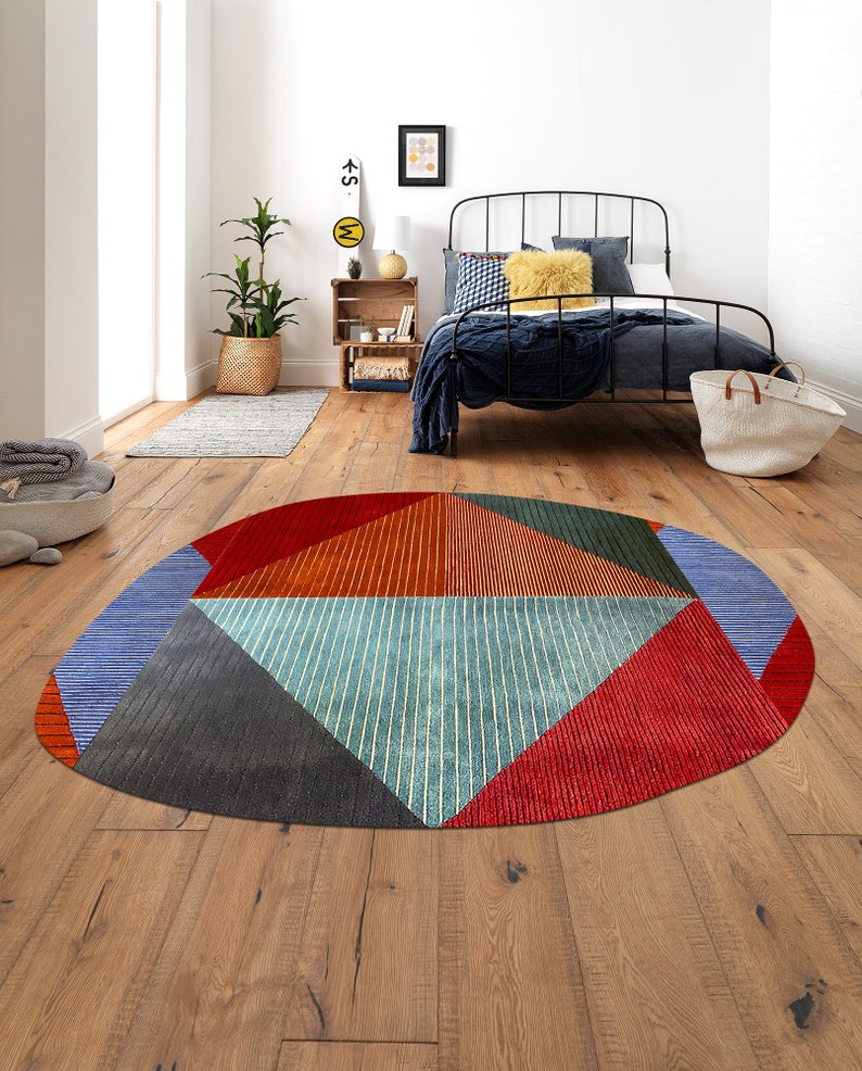 Area Rug 8x10 7x10, 6x9 Geometric Wool, Handmade Tufted, 6x8 Bedroom Carpet, Oval Shape, Living Room, Hallway Carpets image 7