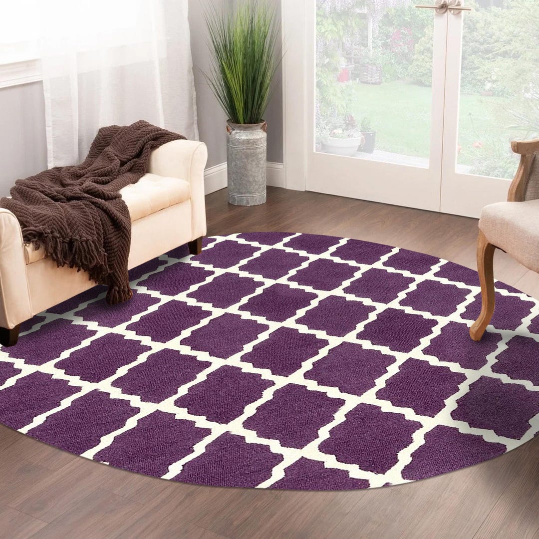 Hand-tufted Purple Wool Area Rug: Oval Geometric Design - Etsy