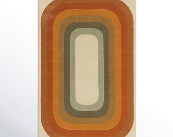 Living Room Rugs: Burnt Orange Olive Hand Tufted Wool Rug 5x7 Mid Century