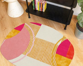 Oval Tuffed Rug 5x7 ! Handmade Carpet ! 6x8, 6x9, 7x10, 8x10 ! Modern Shape ! Geometric Design ! Bed, Living, Kids Room Rugs