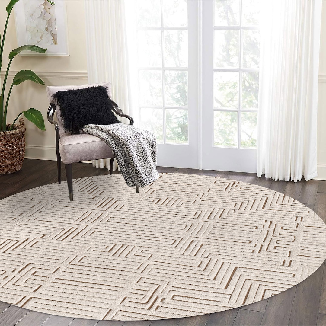 Hand Knotted Round Wool Rug: Geometric Contemporary Design - Etsy