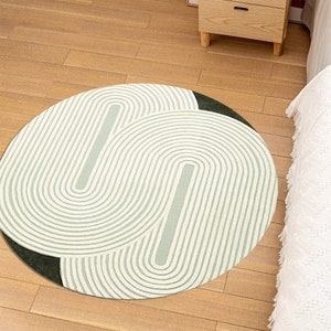 Round Area Rug 6x6, 7x7 Living Room Carpet, 8x8 Hallway Rugs ! 9x9, 10x10, 11x11 ! Large Wool Carpet, Hand Tufted, Green and White Color
