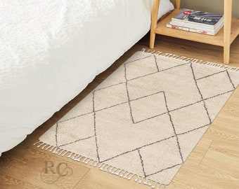 5x7 Knotted Rug ! Handmade ! Ivory Wool Carpet ! 6x8, 7x10, 8x11 ! Geometric Area Rugs ! Bed, Living, Kids, Room, Hallway Carpets