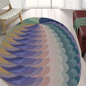 Handtufted Rug 9x10, Abstract Wool, Oval Shape 8x11, 7x10, 6x9 Peacock Feather Rugs, Hallway, Bed, Living Room Carpets image 6