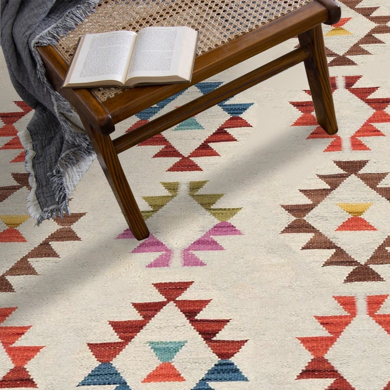 Cream Area Rugs Flat Weave Carpet 10x10, 9x11, 8x10 Handmade Woven Rug