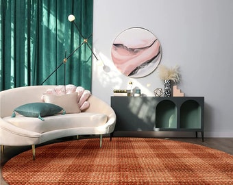 Geometric 6x6 Wool ! Woven Area Rug ! 7x7, 8x8, 9x9 ! 10x10 Bedroom Carpet ! Living Room Rugs ! Handmade ! Peach Carpets