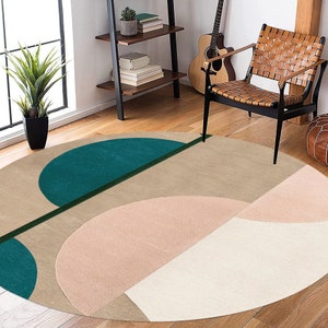 5x5 Round Area Rug Geometric Design Tufted Wool Carpet 6x6, 7x7, 8x8, 9x9 Hallway, Bed, Living, Room Rugs image 6