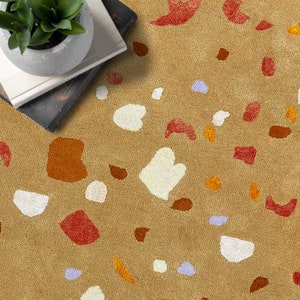 10x14 Viscose Rug, Handmade, Mustard Area Rugs ! 9x13, 8x11, 7x10 ! Tuffed Wool, Abstract, Bed, Living, Room Carpets