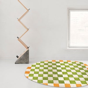 Hand Tufted Rug 5x8, Geometric 6x9 Wool, Orange Green Rugs ! 7x10, 8x11, 9x12 ! Oval Area Carpet, Bed, Living, Room, Hallway