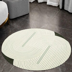 Round Area Rug 6x6, 7x7 Living Room Carpet, 8x8 Hallway Rugs ! 9x9, 10x10, 11x11 ! Large Wool Carpet, Hand Tufted, Green and White Color