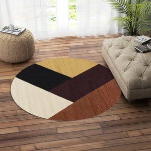 Flat Weave Carpet | Hand Woven Wool | 9x9, 10x10, 7x7, 12x12 | Round Area Rugs | Handmade | Contemporary Carpet | Living Room Rugs