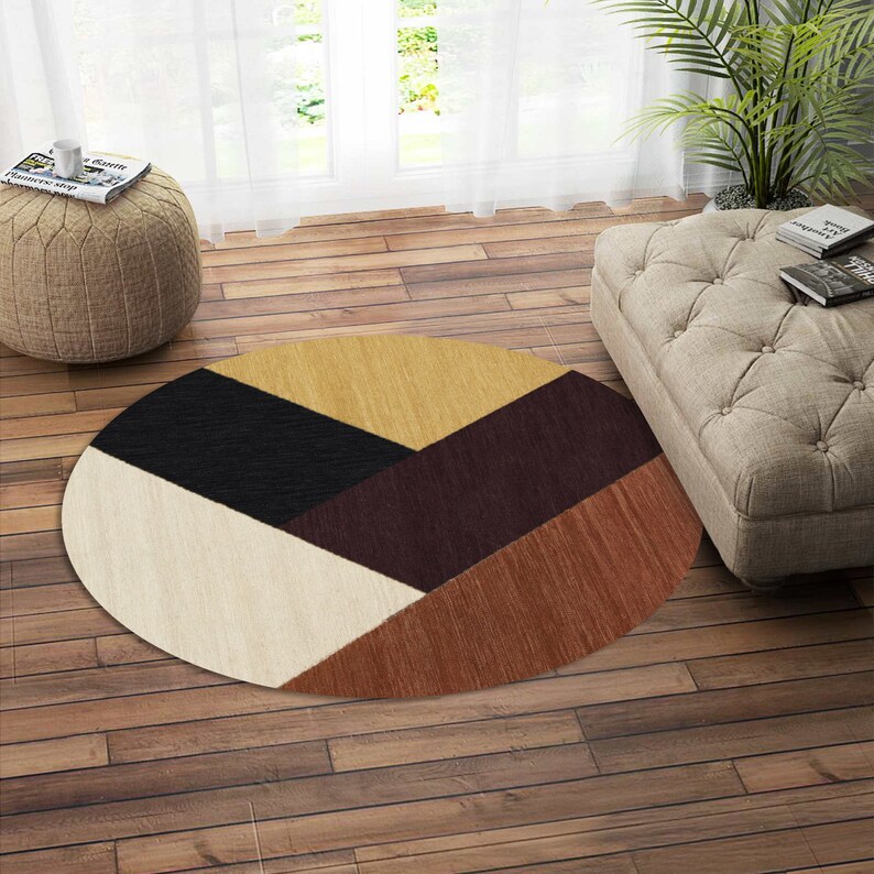 Flat Weave Carpet | Hand Woven Wool | 9x9, 10x10, 7x7, 12x12 | Round Area Rugs | Handmade | Contemporary Carpet | Living Room Rugs