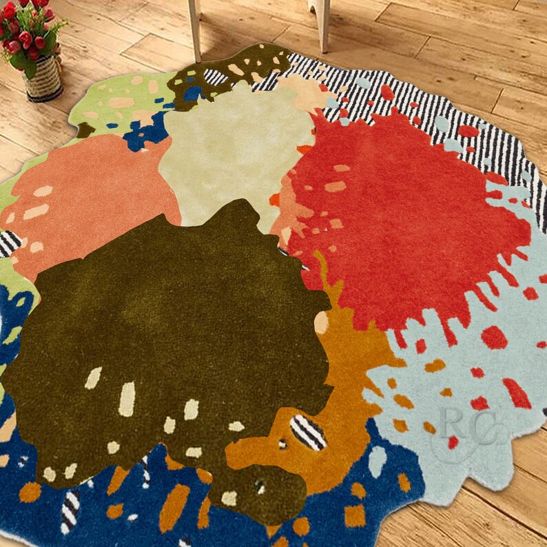 Abstract Rug 8x10 9x11, 10x13, 11x13 Handmade Irregular Shape Carpet Tufted Wool Rugs Bed, Living, Kids, Room Carpets image 8