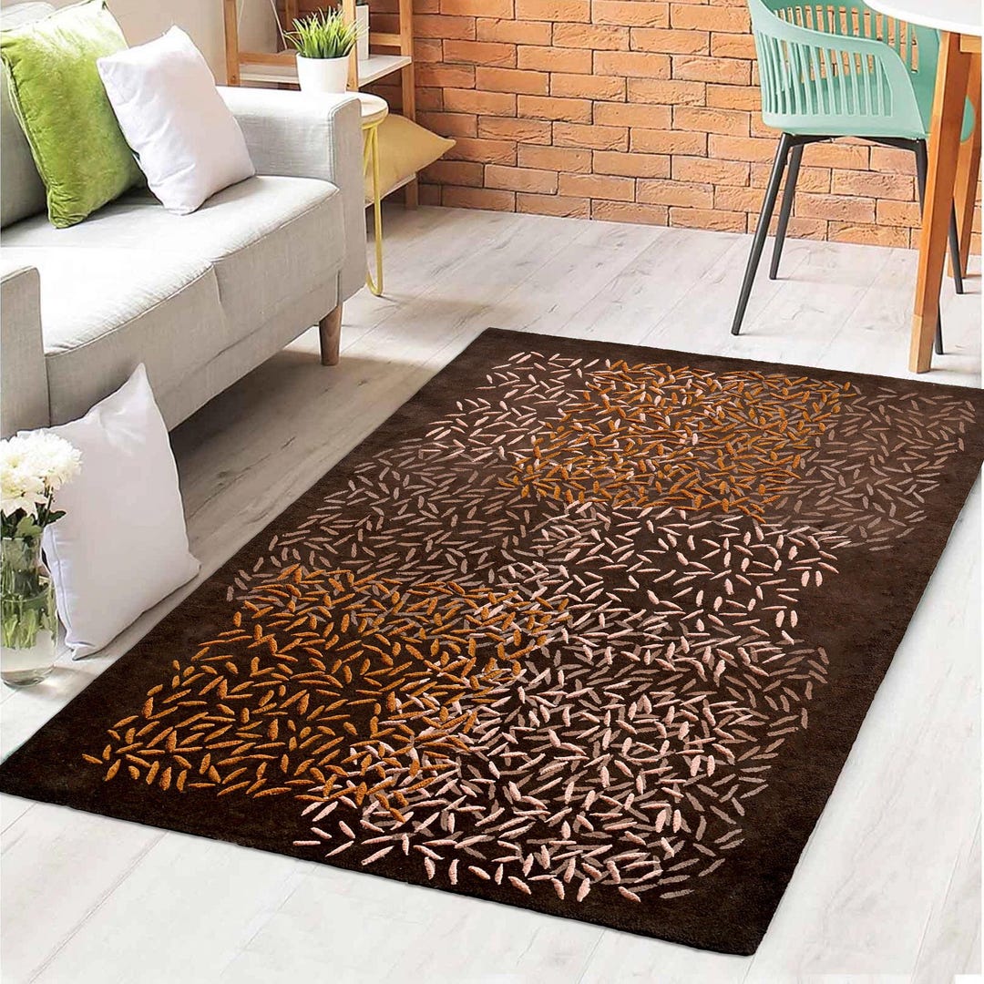 Handmade Brown Wool Area Rug: Tufted Geometric Carpet - Etsy