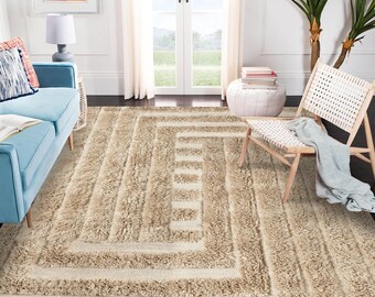 Hand woven rug 5x7, 6x8 ! Geometric carpet ! Beige wool rugs 7x10, 8x11 ! Hallway, Living, Dining, Bed, room carpets 9x13, 10x14