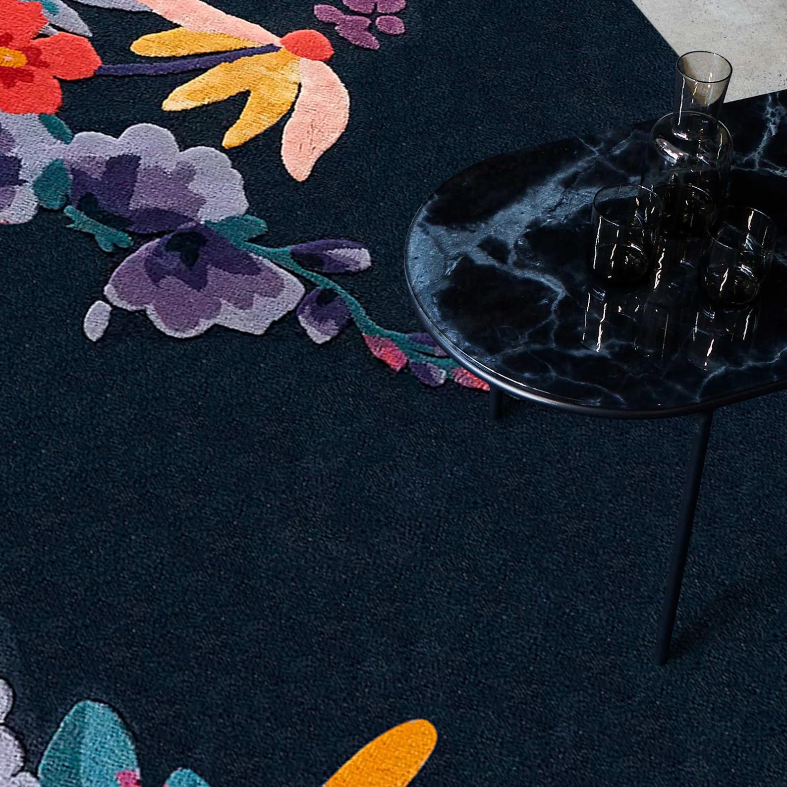 Hand-tufted Floral Wool Rug | Blue Bedroom Carpet - Etsy