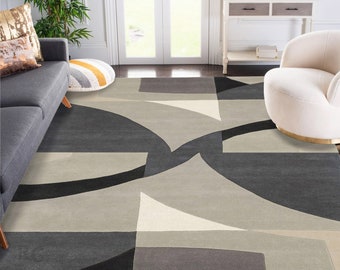 Tufted Rug Grey ! 5x7, 6x9, 7x10 ! Handmade Wool ! American Carpet ! Bed, Living Room Area Rug ! Geometric ! Custom Available