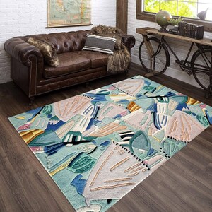 Abstract Area Rug 5x7 6x8, 7x10, 8x11 Hand Tuffed Carpets, 9x13 Living Room Rugs, Rectangle Shape, Bed, Dining, Room, Hallway Carpet image 6