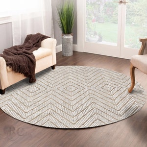 Round Area Rug 6x6 ! Hand Woven ! Geometric Wool ! 7x7, 8x8, 9x9 ! Bed, Living, Room Carpet ! Flat Weave Rugs