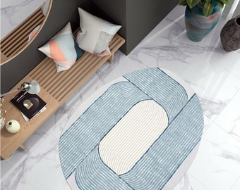 7x10 Oval Wool Rug ! 8x11, 9x13 ! White Area Carpets ! Geometric Design ! Bed, Living, Room Carpet ! Viscose Rugs