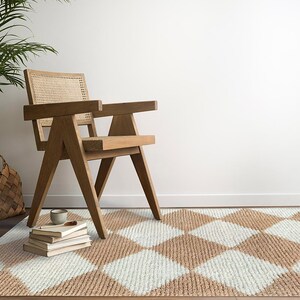 Wool Tuft Rug 5x8, Geometric Carpets, Tan White Rugs ! 6x9, 7x10, 8x11 ! Bed, Living, Kids Room Carpet, Handmade