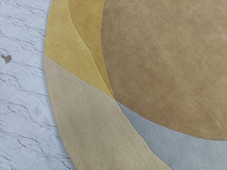 Yellow Round Rug: Hand Tufted Modern Wool Rug 9x9, 10x10 image 11