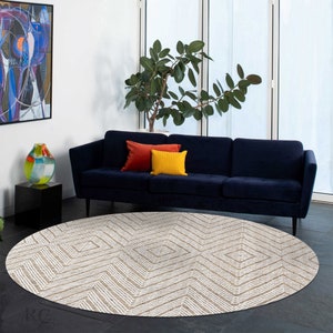 Round Area Rug 6x6 ! Hand Woven ! Geometric Wool ! 7x7, 8x8, 9x9 ! Bed, Living, Room Carpet ! Flat Weave Rugs