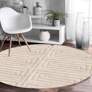 8x8 Round Rug, Handmade Carpet, Knitted Wool ! 7x7, 6x6, 5x5 ! Beige Area Rugs, Bed, Living, Room, Hallway Carpets