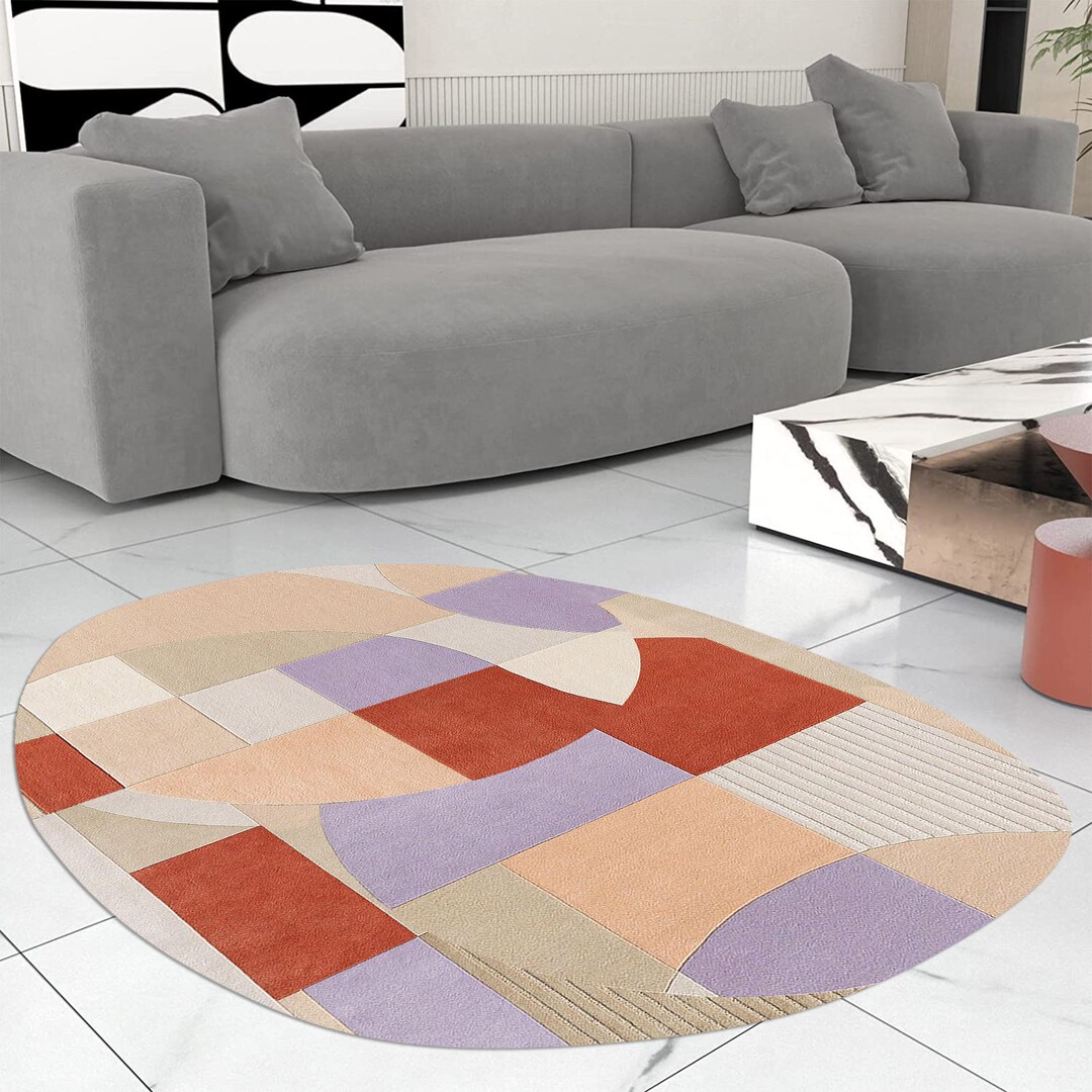 Hand Tufted Wool Oval Rug: Mid-century Modern Abstract Carpet - Etsy