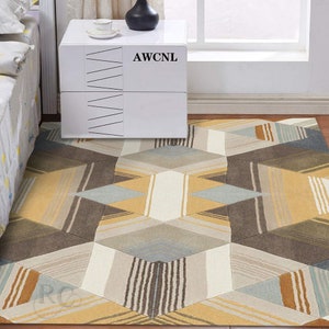 Abstract Area Rug 8x10 Handmade 7x10, 6x9, 6x8 Tufted Wool Carpet Bed, Living, Room, Hallway Rugs Rectangle Shape image 4