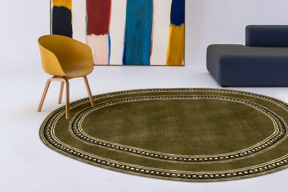 Tapis vert mousse ondulée - FRANKY - Tapis en laine touffeté à la main : motif vague coloré