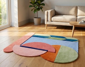 6x9 Hand Tufted Wool Rug | Pink | Modern Rug For Living Room | Hand Tufted Rug 5x8
